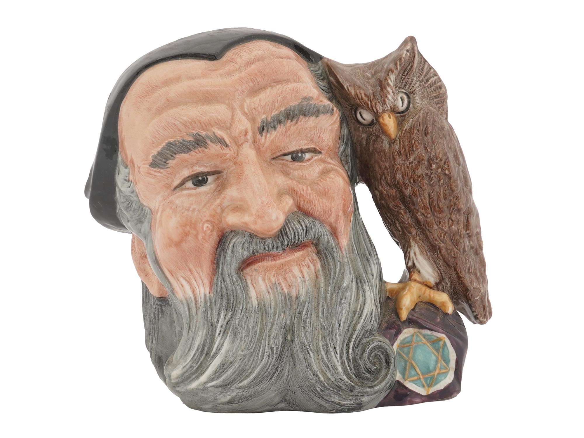 ROYAL DALTON MERLIN WITH OWL PORCELAIN TOBY MUG PIC-0